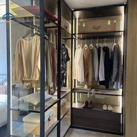 Armoire Moderne à Portes Coulissantes en Verre, Éclairage LED, Meuble de Rangement pour Chambre, Accessoires de Chambre en Bois