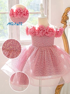 <span class=keywords><strong>Robe</strong></span> de demoiselle d'honneur rose à fleurs MQATZ, en <span class=keywords><strong>tulle</strong></span> scintillant, avec col en forme de rose, parfaite pour les fêtes d'anniversaire, les concours de beauté, les mariages, les princesses L6119 - Product Image 4