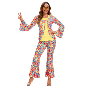 Costume hippie unisexe pour adulte, tenue rétro des années 70 pour Halloween, spectacle sur scène - Product Image 2