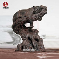 Statue de léopard extérieur en métal bronze doré animal de jardin grand