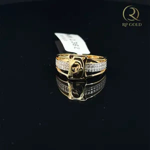 Premium gold <b>ring</b> with elegant curved design and sparkling stones crafted for <b>men</b> seeking a bold stylish and luxurious statement - Product Image 1