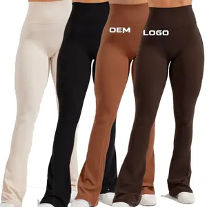 Pantalons de yoga personnalisés, leggings de sport évasés taille haute pour femmes, couleur unie, fitness, yoga