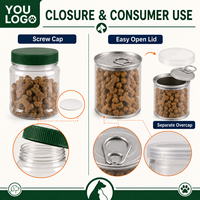 Pot en plastique transparent personnalisé en PET pour friandises pour animaux de compagnie, avec couvercle adhésif et étiquette, vente en gros, qualité alimentaire, pour chiens et chats