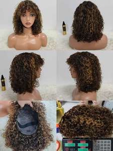 Letsfly 200% Pelucas de Cabello Humano 100% Remy Brasileño con Flequillo Ondulado de 14 Pulgadas, Sin Encaje, Pelucas Bob Rizadas al Por Mayor - Product Image 5