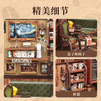 Modèle miniature de café en bois pour coin de rue, à assembler soi-même, fait main, maison 3D stéréo, jouet cadeau