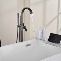 Robinet de baignoire sur pied à col de cygne, gris anthracite, avec douchette carrée à levier et arc élevé