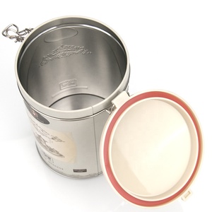 Nhà máy tùy chỉnh màu đen kim loại hộp thiếc hình tròn xi lanh với bản lề Nắp Cookie đường tính năng tùy chỉnh in logo - Product Image 5