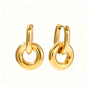 Pendientes colgantes de acero inoxidable Shescity, Pendientes colgantes elegantes de diseñador Colorblock a la moda, joyería para mujer - Product Image 4