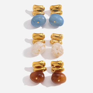 Stud <b>Earrings</b> Resin Oval Geometric Stainless Steel Ear <b>Post</b> Fashion Jewelry - Product Image 1