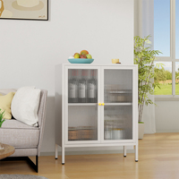 Buffet en métal à 2 portes avec verre cannelé, couleur personnalisable, meuble de rangement, vitrine de cuisine, 3 niveaux, pliable