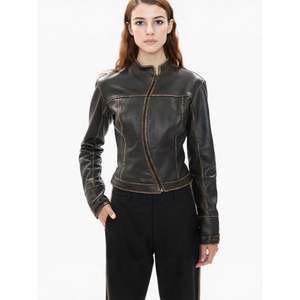 Blouson Bomber Femme Personnalisé en Similicuir 2026, Col Montant, Manches Longues, Style Moto Streetwear Automne - Product Image 2