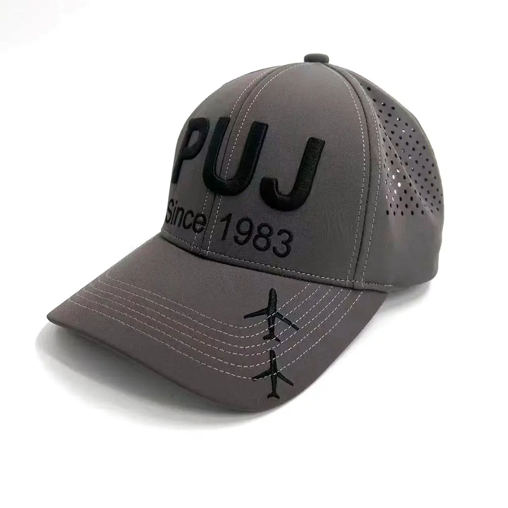 3D bordado personalizado 6-Panel Dad Hat Alta qualidade impermeável Laser Cut Hole Golf perfurado Baseball Cap