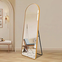 Miroir sur pied avec cadre en alliage d'aluminium incassable, forme arquée, source lumineuse LED intégrée, pour décoration intérieure, couleur or et noir