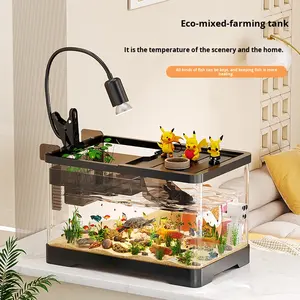 Moderne schildpadkweekbak - Transparant <span class=keywords><strong>plastic</strong></span>, zonnebadplatform, milieuvriendelijke rechthoekige bureau-<span class=keywords><strong>aquarium</strong></span> voor vissen & reptielen - Product Image 2