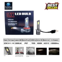 Phares LED de voiture SunRise E4X H1 12V 52W 5000LM 6500K IP67 Étanche avec ventilateur de refroidissement Canbus Plug and Play Adaptation universelle