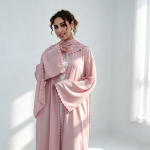 Abaya Loriya 2026 in Tessuto Nida con Pizzo Floreale, Abbigliamento Islamico per Donne, Abaya Aperta, Vestito Musulmano Femminile, Cardigan Abaya con Hijab - Product Image 2