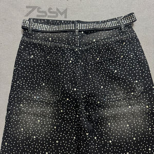 Jeans Larghi Oversize Dritti con Strass Pieni, Lavaggio Vintage Effetto Invecchiato per Uomo, Vendita all'Ingrosso - Product Image 6