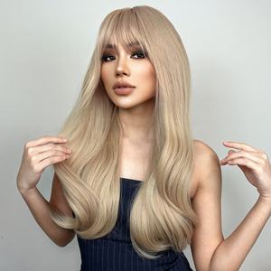 Pelucas de pelo liso Natural sintético para mujer, <span class=keywords><strong>Rubio</strong></span> 613, <span class=keywords><strong>flequillo</strong></span>, pelo falso mate, pelo Artificial, pelucas de red rosa - Product Image 4