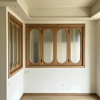Fenêtre pliante gauche-droite en bois massif Tudaju, verre trempé; Fenêtre coulissante rétro à tête ronde pour bureau intérieur