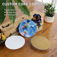 Sous-verres carrés écologiques en liège avec support en bois, vierges pour sublimation, personnalisables pour la décoration intérieure et les cadeaux de Noël