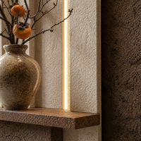 Décoration murale rétroéclairée style Wabi Sabi nordique avec étagère flottante pour plantes, applique murale minimaliste en plâtre texturé pour salon