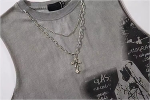 Venta al por mayor de algodón personalizado camiseta Rock Hip Hop camiseta sin mangas con escote estampado serigrafiado gráfico camisetas de los hombres - Product Image 3