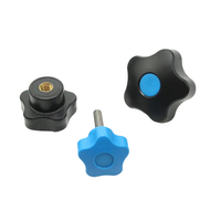 5-Lobe Star Clamping Knob Nylon ABS Plastic Blue Center Cap Brass Thread M8 M10 Through Hole for Machine Tool
