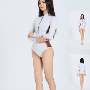 Hot Sale Women's One-piece Zipper Sports Beach Wear Bikini Quick Dry Short Sleeves More Coverage Bottom Women Swimsuit