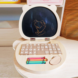 Montessori Esintili Ahşap Oyuncak Bilgisayar, Yeni Yürümeye Başlayan Çocuklar İçin Eğitici Rol Yapma Oyunu İngilizce Alfabe Klavyesi EN71 CPC - Product Image 2