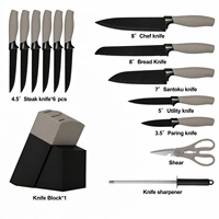 Ensemble de couteaux de cuisine japonais TOALLWIN avec manche en caoutchouc et support en acier inoxydable, couteaux de chef
