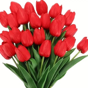 ก้านดอกทิวลิปประดิษฐ์เสมือนจริงพร้อมใบไม้ ดอกไม้ที่ทนทานสำหรับตกแต่งภายในและภายนอกอาคารในเทศกาลฤดูใบไม้ผลิ - Product Image 1