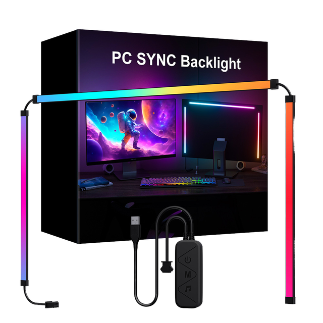 RGB Game Atmosphere Smart Decor Strings Bar 24" 27" 32" 34'' Computer PC Screen Monitor USB RGBIC LED Strip Sync Backlight