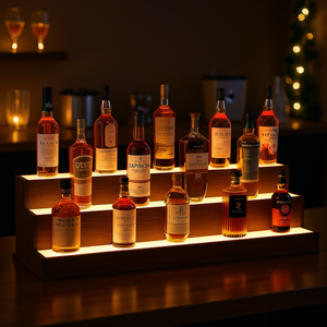 <b>Led</b> <b>Lighted</b> Walnut Liquor Bottle Display Shelf 37 Inch Illuminated Home Bar Party Shelf Remote <b>Control</b> 3 Step Freestanding - Product Image 2