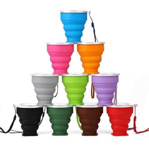 Portable Silicone Collapsible <b>Cup</b> <b>Set</b> Multicolor Travel Mug Foldable Leak-Proof Large Capacity Hinged Cap Drinkware for Outdoor - Product Image 1