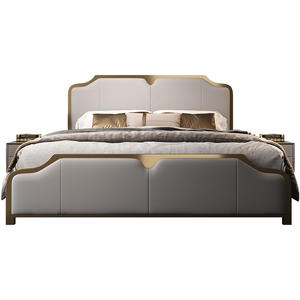 Cama Moderna Minimalista de Cuero Suave para Dormitorio, Cabecera Doble con Borde Ondulado y Tapicería Segmentada - Product Image 3