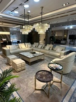 Canapé d'angle en cuir véritable sur mesure pour grand salon de villa, grand canapé modulaire de style moderne, luxueux et minimaliste