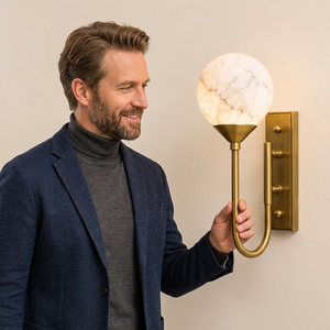 CH Modern Brass Wall Sconce With Marble <b>Globe</b> Indoor Lighting Fixture Round Minimalist Home Decor Entryway Accent <b>Light</b> - Product Image 1
