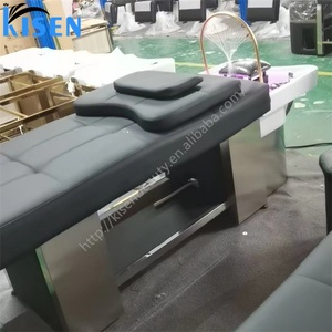 Table de massage thaïlandaise Kisen en acier inoxydable avec base épaissie, matelas, lavabo en céramique, lit de shampoing et mobilier de spa pour la tête - Product Image 4