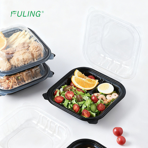 Fuling 8x8 "9x9 inch chống sương mù vỏ sò hộp đựng thức ăn microwavable Hộp Ăn Trưa dùng một lần BPA miễn phí bản lề lấy đi container - Product Image 1