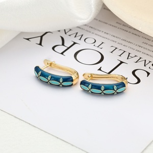 Manufacturer Direct Approval Trendy Zircon <b>Blue</b> Floral Copper Women's <b>Stud</b> <b>Earrings</b> Fashionable Light Luxury Niche Gift - Product Image 2
