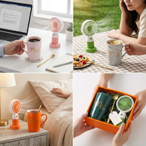 Ensemble cadeau d'entreprise personnalisé en gros avec logo, tasse en céramique imprimée en sérigraphie, mini ventilateur, emballage en boîte cadeau, cadeau d'entreprise - Product Image 4