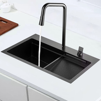 Mélangeur de cuisine multifonctionnel extractible pour évier Évier à cuvette unique sous le montage Évier de cuisine cascade en acier inoxydable