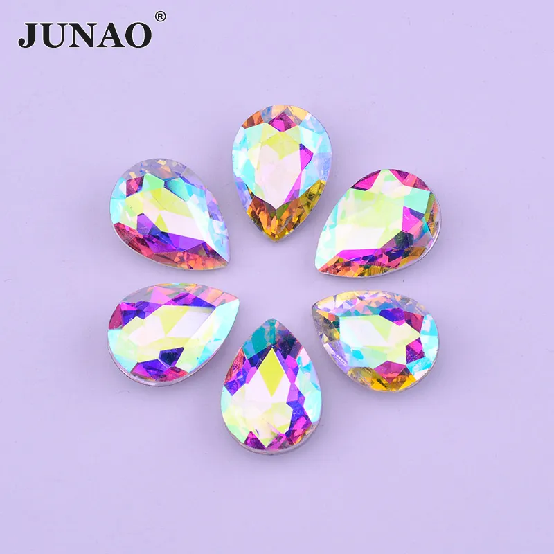 JUNAO 3*6mm 13*18mm 30*40mm Pointback Diamond Strass Crystal Stones Applique Crystal AB Drop Glass Rhinestone for DIY Crafts