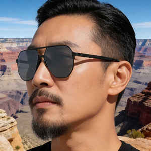 Lunettes de soleil polarisées pour homme Ks-3991, monture carrée, verres TAC UV400, monture en plastique et métal, couleur noire, pour usage extérieur - Product Image 2
