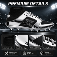 Chaussures de football montantes personnalisées argent métallisé, crampons de football à marque privée OEM ODM, logo personnalisé, crampons de football à cheville haute