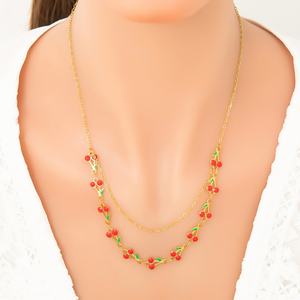 INS High-End 18K Real Gold <b>Titanium</b> Collarbone <b>Chain</b> Stainless Steel Cherry Pendant Necklace Fashionable Link <b>Chain</b> for Parties - Product Image 1