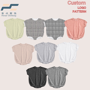 FOCUS Barboteuses d'été à carreaux à manches courtes pour enfants Combinaisons de couleur unie en coton doux pour bébé Bodys amples pour garçons Nouveau design Barboteuse pour bébé - Product Image 2