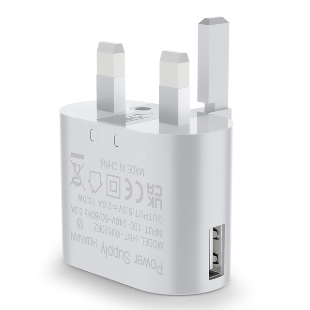 HNT UKCA CE Certificate 5V 2A Single USB Charger Uk Folding Plug 10W Wall Charger 3 Pin Power Travel Adaptor
