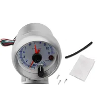 Tachometer Mobil Otomatis Pengukur Tacho 0~11000 RPM Meter 3.75" 97mm Universal Berwajah Putih Cangkang Perak Meter LED Biru Penunjuk Ganda