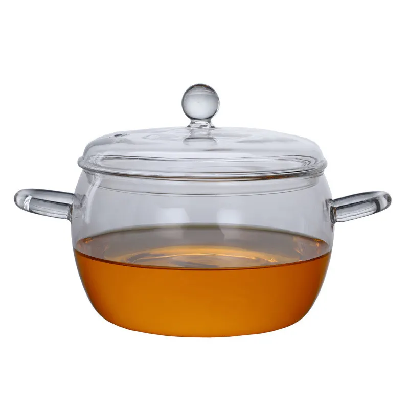 Borosilicate Glass Big Size Large Transparent Clear Double-ear Cooking Pot for Kitchen Stovetop Safe